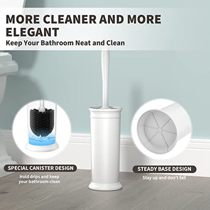 Toilet Brush and Holder 2 Pack, Toilet Bowl Brush with Extra Long Handle, Toilet Scrubber and Covered Holder, Toilet Brushes for Bathroom-Space Saving, Covered Brush, Durable, Deep Cleaning(White) - color: White