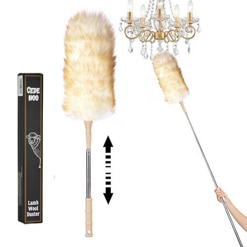 Cedenoo Lambswool Duster Extendable 22–55 Inch Natural Wool Duster with Flexible Head for Ceilings Furniture Blinds Electronics Washable Reusable - color: Yellow