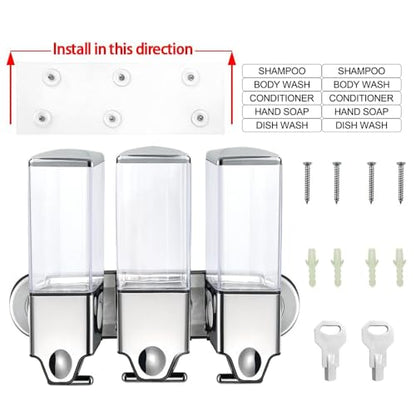No-Drill 3 Pack 500ml Wall Mounted soap Dispenser for Bathroom and Kitchen, Shampoo and Conditioner Dispenser Drill Free with Adhesive (Clear-3) - color: Clear-2
