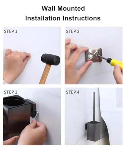 Toilet Brush and Holder Set Wall Mount or Freestanding KWQKEM Modern Toilet Bowl Cleaners Brush and Holder with Lid 304 Stainless Steel (Matte Black) - color: Black, size: Wall Mount