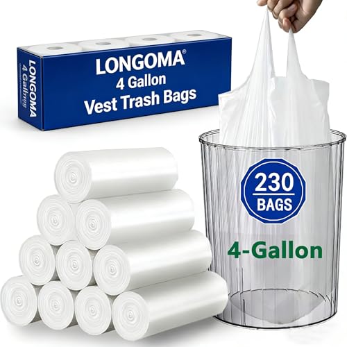 4 Gallon Trash Bags, 230 Counts Flexible & Durable Small Garbage Bags 24 x 19" Extra Thick Sturdy Trash Bag, Unscented & Easy Tearing 4-6 Gal Can Bin Plastic Bags for Home Office Kitchen Bathroom - size: 1 Count (Pack of 230)