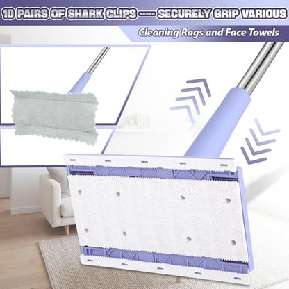 11 Pcs Lengthened Press Lock Mini Mop, Convenient Cloth Changing Mini, Retractable Gap Dust Cleaner Flat with Locking Head Sweeping Cloths, 37 Inch 360° Swivel Head (1 Mop+10 Cloth)