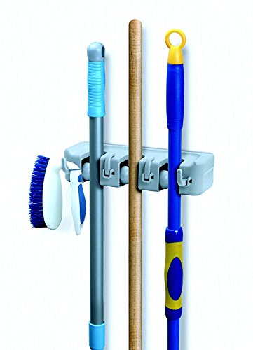 Mop & Broom organizer 3-Slots (White) - color: White, size: Medium, 1-pack
