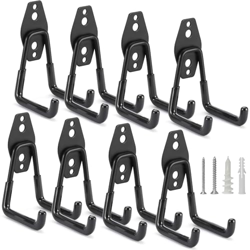8 Pack Heavy Duty Garage Hooks Storage Organizer Wall Mount Power and Garden Tool Hangers, for Hanging Ladders, Ropes, Hose, Bulk Items - color: Black 8 pack
