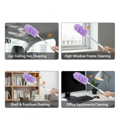 Microfiber Duster for Cleaning, Extendable Pole, Up to 30 Inch Reachable, Cleaning Tools for Car, Ceiling Fan, Window, Furniture, Office(Purple) - color: Purple