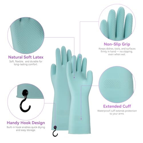 Dishwashing Rubber Gloves for Cleaning – 4 Pairs Kitchen Gloves with Handing Hooks Washing Dishes Household Glove - Large - size: Large