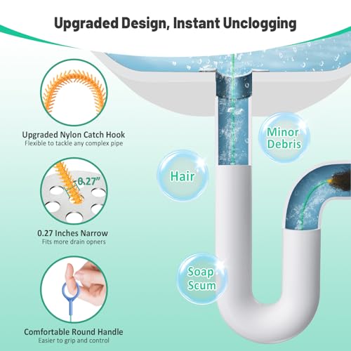 Drain Snake Hair Drain Clog Remover (5 Pack), 2026 Upgraded 30-Inch Reusable Sink Snake – Anti-Break Metal Core & Nylon Layer, Flexible Drain Cleaner Tool for Bathroom Sink, Tub, Shower Pipe Clogs