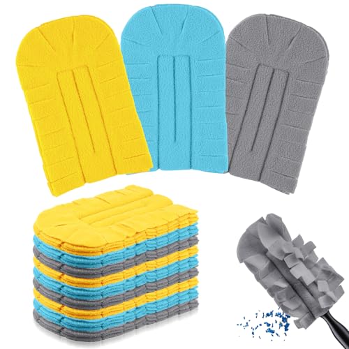 Zubebe 12 Pcs Duster Refill Reusable Fleece Duster Refills Feather Flat Dusters Multi Surface Washable Cleaning Pads Tools for Home, Blinds, Car, Pet, Furniture, Fans (Yellow,Grey,Turq) - color: Yellow, Gray, Turquoise