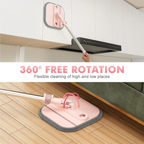 Spin Mop and Bucket System Kit, Self-Separating Cleaning Soil, Foldable Square Mop Bucket Head with Washable Interchangeable Mop Pads, Pink (Mop Set with 6PC Pads) - size: 2.0 Mop and Bucket Set (6 pads)