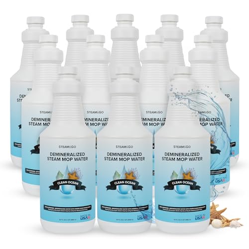 Steam & Go Demineralized Water for Steam Mop – Clean Ocean Scent, 32 oz (Pack of 12) | Scented Floor Cleaner Solution, Ready-to-Use, Compatible with Any Steam Cleaner - size: 32 Fl Oz (Pack of 12)