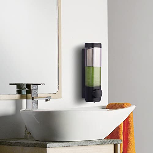 300ml Soap Dispenser Wall Mount, Manual Hand Shampoo Shower Gel Dispenser Lotion Container for Bathroom Kitchen, 1 Chamber Shampoo and Conditioner Dispenser Black