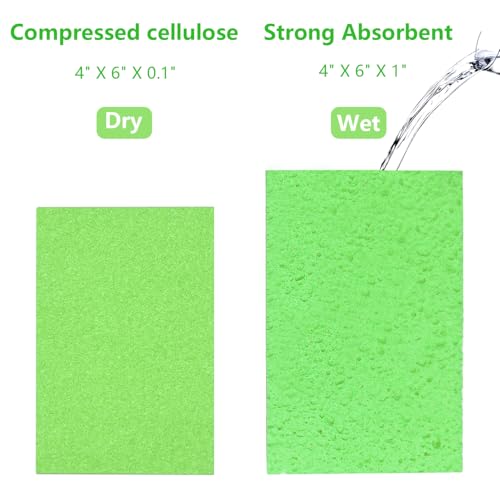 Cellulose Sponges, Large Size 4" x 6" x 1" - Heavy Duty Scrub Kitchen Sponge, Clean Tough Messes Without Scratching Kitchen Cleaning Pads, Pop Up Eco DIY (6 Pack), Green - color: Green