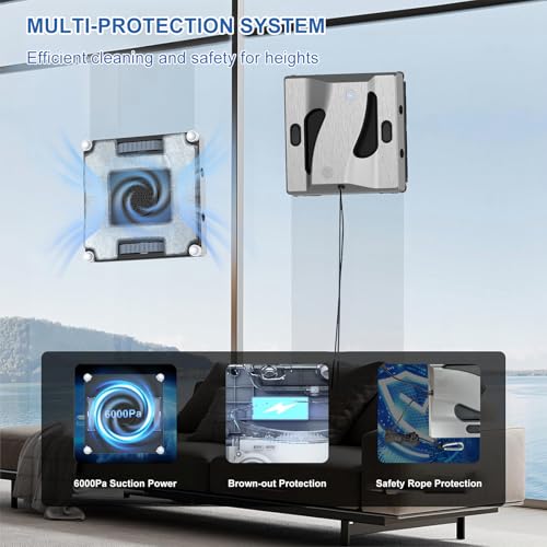 6000Pa Window Cleaning Robot High Suction Power Window Cleaner Robot with 4 Water Spray Intelligent Cleaning Perfect for High-Rise Windows, Glass Doors and Tiles