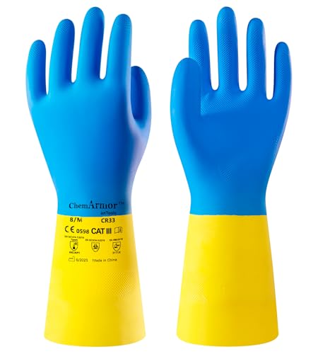 AnTools Neoprene and Rubber Blend Heavy-Duty Chemical Gloves, Protective industrial gloves for Resist Acid, Alkali, Hazmat, cleaning, dishwashing, Large - color: Black (Pack of 1), size: Large (9)