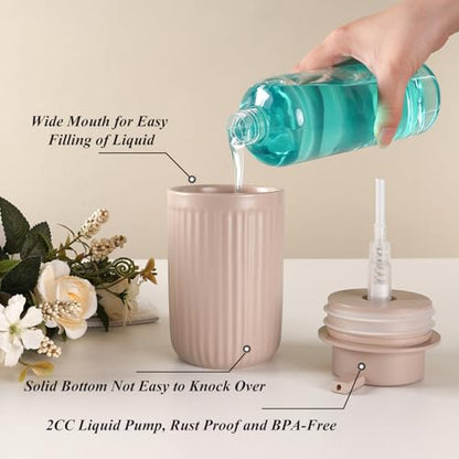 BosilunLife Dish Hand Soap Dispenser - Khaki Liquid Pump Soap Dispenser for Bathroom Decro 12oz Ceramic Kitchen Dish Dispenser with Rust-Proof Liquid Pump Modern Refillable Lotion Bottles - color: Khaki Lotion Pump