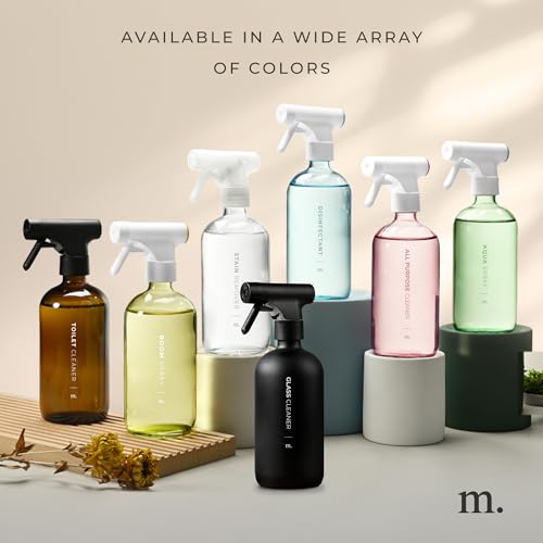 MaisoNovo Glass Spray Bottles 16 Oz Pack of 2 - Clear Spray Bottles for Cleaning Solutions with Fortified Glass & Fine Mist - Ideal for Cleaning, Disinfecting, Home, Office & Commercial Use - 16 Label - color: Clear