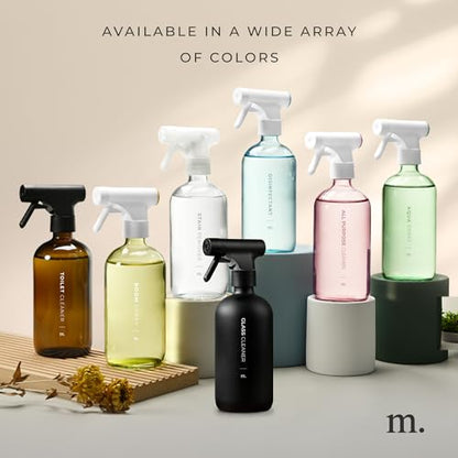 MaisoNovo Glass Spray Bottles 16 Oz Pack of 2 - Clear Spray Bottles for Cleaning Solutions with Fortified Glass & Fine Mist - Ideal for Cleaning, Disinfecting, Home, Office & Commercial Use - 16 Label - color: Clear
