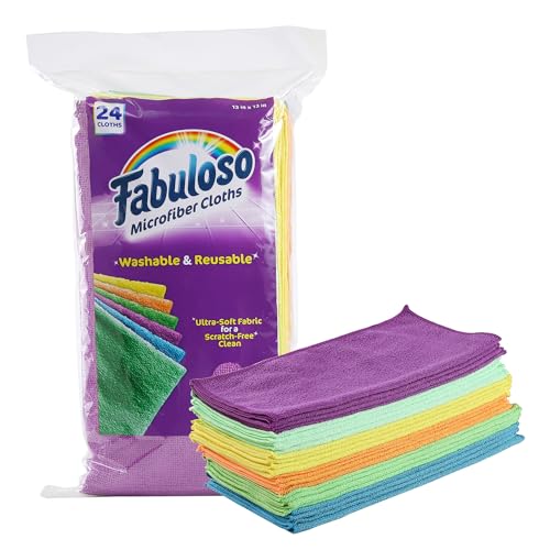 Fabuloso Microfiber Cleaning Cloths for Home & Car, Lint-Free Scratch-Free Rags for Glass, Kitchen & Wood, Reusable Machine Washable, Absorbent for Dusting & Wiping, Rainbow, 13 x 13 in, 24 Count - color: Rainbow, size: 24 Count (Pack of 1)