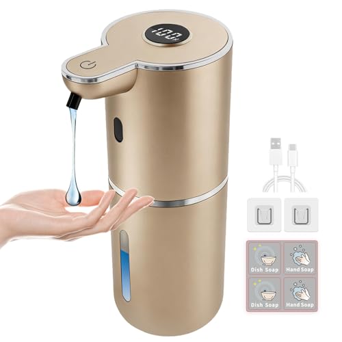 Automatic Soap Dispenser, Touchless Liquid Soap Dispensers, USB Rechargeable, 6-Level Adjustable Volume Control, 12.8oz/380ml, Wall Mount for Kitchen, Bathroom, Free Stickers (Gold) - color: Champagne Gold