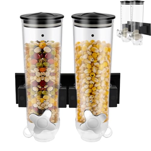 Wall-mounted Food Dispenser, 3L 2 Buckets Coffee Bean Candy Rice Dispenser, Dry Food Dispenser Cereal Dispenser Grain Storage Dispenser for Home, Kitchen, Countertop, Cutlery Rack (Black) - color: Black