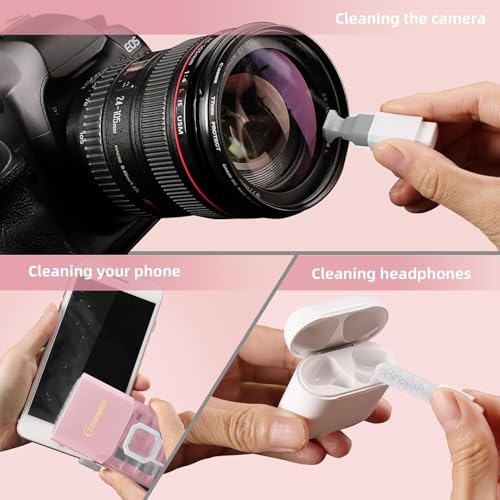 Tassmpitor Keyboard Cleaning Kit, All in 1 Laptop Cleaning Kit for MacBook iPhone iPad Camera Lens Airpods Computer, Compact Keyboard Cleaner with Spray and Brush, Multitool for Electronic Screen - color: Light Pink