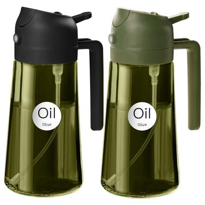 YARRAMATE 2Pcs 16oz/470ml Dark Green Oil Sprayer for Cooking with Stickers, Food-grade Premium 2 in 1 Olive Oil Dispenser Bottle for Kitchen Gadgets, Air Fryer, Salad, Frying, BBQ (Black&OliveGreen) - color: 18_2Pcs Black&OliveGreen