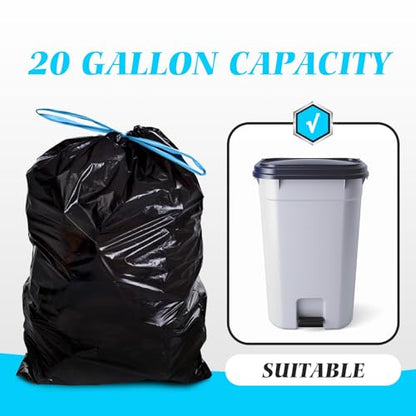 Teivio 20 Gallon 60 Counts (fit 18-20 Gal) Large Drawstring Trash Bags Strong Tall Kitchen Compactor Bags Garbage Bags for Home/Office/Light Residential Waste/Outdoor Trash Can, Lawn，Black Trash - style: 60-20Gallon-Black