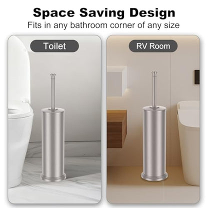 Stain Nickel Toilet Brush and Holder，Extra Long Handled Toilet Brush for Bathroom，Stainless Steel Heavy Duty Toilet Bowl Brush,Removable Inner Bowl,Deep Cleaning Dense Bristles Brush -Space Saving - color: Stain Nickel