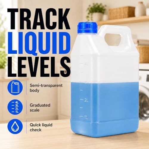 METAPACK 2 Pack 1.25 Gallon Water Jug with Wide Mouth Lid, HDPE Square Plastic Jug for Milk, Beverage, Oil Storage, Food Grade Carboy, 4 Labels Included(Translucent) - size: 1.25Gallon