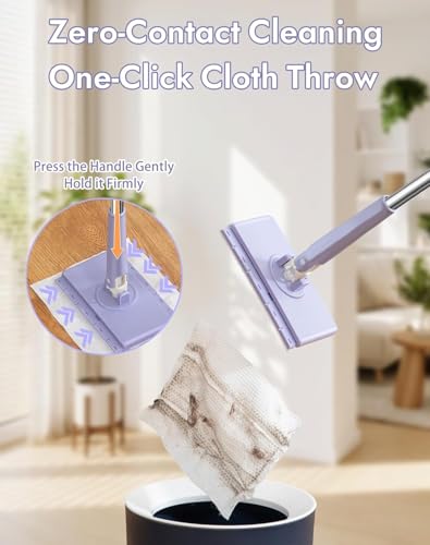 Planvisi Mop, Clip-to-Grip Floor Mop, Snap Grip Mini Mops, Retractable Gap Cleaner Flat Mops with Locking Head & Sweeping Cloths, Long Handle Mopping Sweeper Stick for Floors (28in-W+ Cloth*10) - color: 28in-w+ Cloth*10