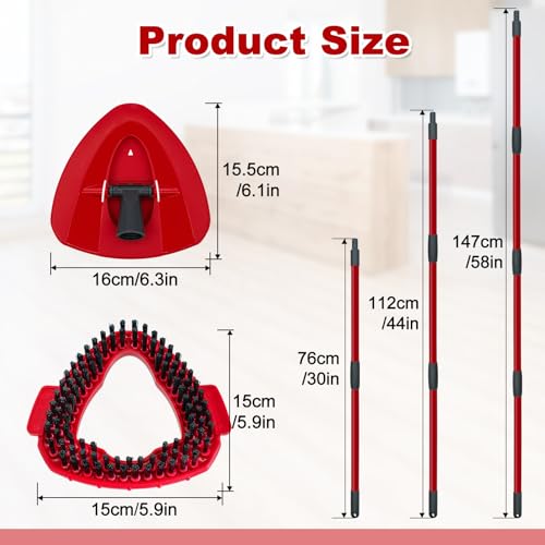 DLAIMI Mop Handle Replacement for Ocedar, 4 Section 30" to 58" Extendable Length Mop Stick for Ocedar Spin Mops Refills and Brooms Floor Cleaning, Include Base and Scrub Brush - size: Mop Handle&Brush&Base