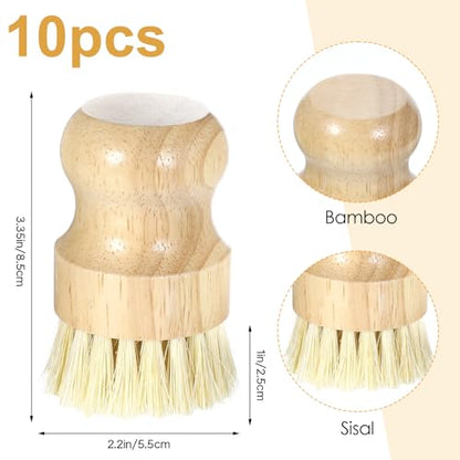 Molain 10 Pack Bamboo Dish Brush Set, Natural Dish Scrub Brush with Handle, Wooden Dish Scrubber for Kitchen Cleaning, Eco-Friendly Scrub Brush for Dishes, Pots, Pans, and Vegetables
