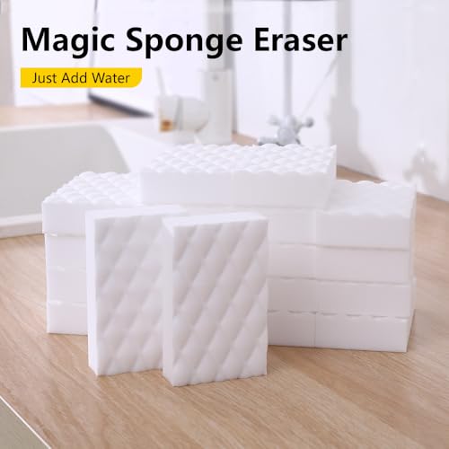 Magic Sponge Erasers,100 Pack 2X Density Melamine Sponge Foam Pads,Household Cleaning Supplies Cleaner for Kitchen, Bathroom, Bathtub, Sink, Wall Cleaner - color: White（100pcs）, size: 3.93x2.36x0.79in