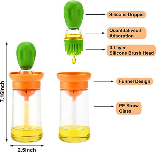 Oil Dispenser Bottle with Silicone Brush, 2 in 1 Glass Olive Oil Bottle Dispenser, Silicone Dropper Measuring Oil Container Dispenser Bottle, Barbecue Brush for Kitchen Cooking BBQ Grill Frying Baking