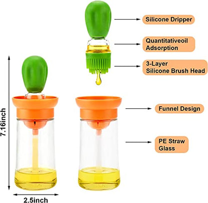 Oil Dispenser Bottle with Silicone Brush, 2 in 1 Glass Olive Oil Bottle Dispenser, Silicone Dropper Measuring Oil Container Dispenser Bottle, Barbecue Brush for Kitchen Cooking BBQ Grill Frying Baking