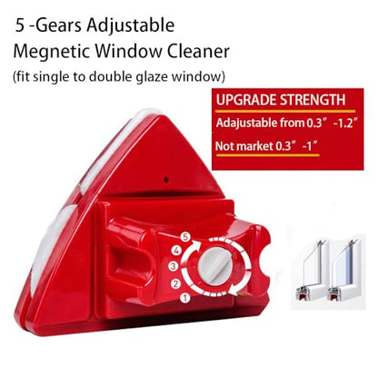 Fcare Outside Magnetic Window Cleaner, Double-Sided Brush Glass Wiper Cleaning Tools, Adjustable Magnetic Glider for High-Rise Double Glazed Thick Windows Thickness 0.3"-1.2" (red)