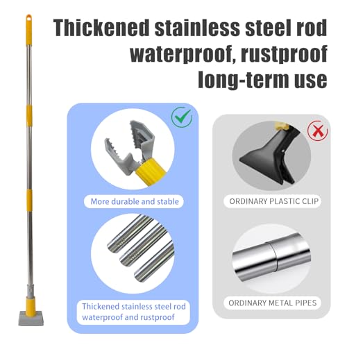 Heavy Duty Commercial Jaw Clamp Mop Handle 55.7 Inch Thickened Stainless Steel Yellow Mop Stick Industrial Grade Replacement Adjustable Mop Rod - color: Yellow, size: mop handle