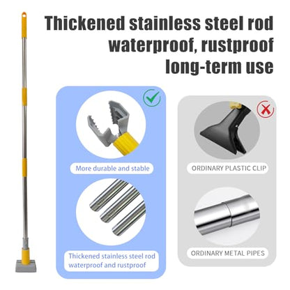 Heavy Duty Commercial Jaw Clamp Mop Handle 55.7 Inch Thickened Stainless Steel Yellow Mop Stick Industrial Grade Replacement Adjustable Mop Rod - color: Yellow, size: mop handle