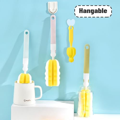 4PCS Baby Bottle Brush Set - Milk Bottle & Nipple Cleaner with 4 Detachable Portable Scrubber Brushes - color: 4 Yellow Brush+4 Nipple Brush