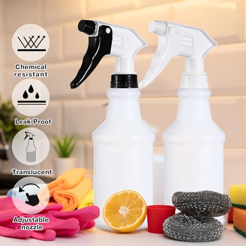 Yinder 18 Pcs 16 Oz Plastic Spray Bottle Bulk Empty Refillable Spray Bottles for Cleaning Solution Leak Proof Water Sprayer with Adjustable Nozzle Mist/Stream Mode(Black,White) - color: Black,White