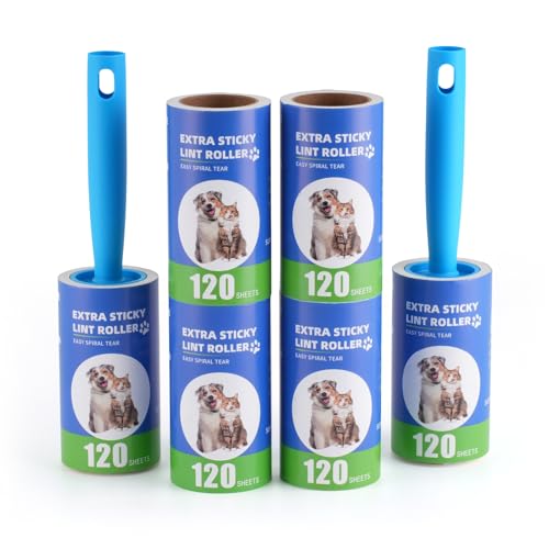 Lint Rollers for Pet Hair Extra Sticky- Lint Brush for Clothes, Furniture, Carpet,Car, Floor,Bed-Pet Hair Roller for Dog Cats Hair Removal- Reusable Handle and Refills (Large(2 Handle+ 6 Refills)) - size: large(2 handle+ 6 refills)