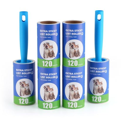 Lint Rollers for Pet Hair Extra Sticky- Lint Brush for Clothes, Furniture, Carpet,Car, Floor,Bed-Pet Hair Roller for Dog Cats Hair Removal- Reusable Handle and Refills (Large(2 Handle+ 6 Refills)) - size: large(2 handle+ 6 refills)