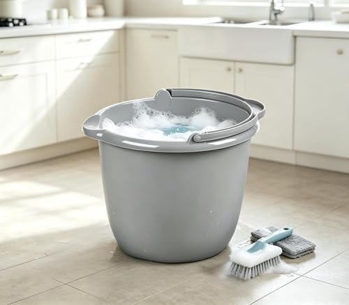 10 Qt. Spout Pail Classic Titanium,Multi-Functional Cleaning Bucket, Comfort Carry Handle, Sturdy Plastic Container for Garage Bathroom Basement Mudroom Use