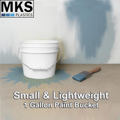 MKS Plastics 1-Gallon Bucket with Airtight Lid – Made in USA, Food Grade BPA Free Plastic, Heavy Duty Multi-Use, Metal Handle with Grip, Stackable Storage – White, 4 Pack - color: 1 Gallon - White, size: 4