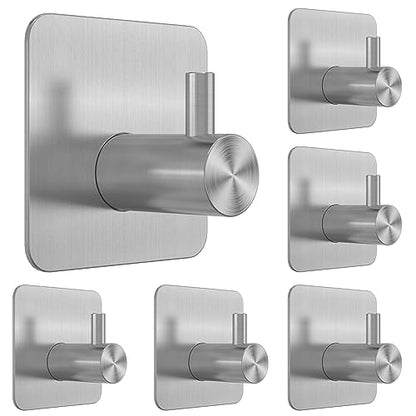 Honmein 6 Pcs Adhesive Wall Hooks for Hanging - Waterproof Shower Hooks, Heavy Duty Towel Hooks for Bathrooms, Kitchens, and Offices (Silver) - color: Silver