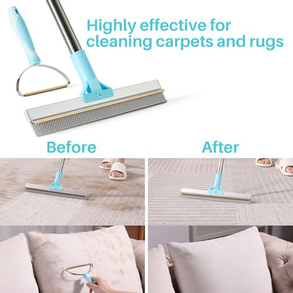 JOYMOOP 2 PCS Carpet Rake for Pet Hair Removal, 63" Adjustable Long Handle and Short Handle Carpet Scraper for Rugs, Sofa,Cloth, Metal & Silicone Dog Hair Carpet Rake - size: 2 PCS[1 Long Handle+1 Short Handle]