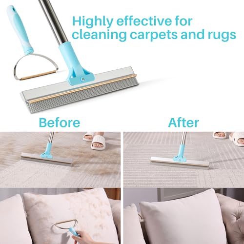 JOYMOOP 2 PCS Carpet Rake for Pet Hair Removal, 63" Adjustable Long Handle and Short Handle Carpet Scraper for Rugs, Sofa,Cloth, Metal & Silicone Dog Hair Carpet Rake - size: 2 PCS[1 Long Handle+1 Short Handle]
