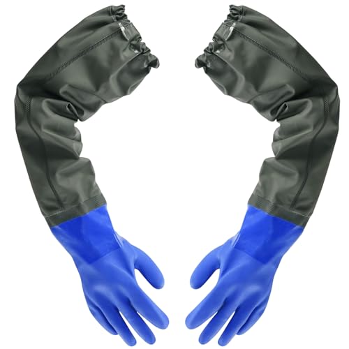 27.2" Long Rubber Gloves, Heavy Duty Chemical Resistant Gloves for Acid Work, Waterproof PVC Material for Durable & Flexible(Blue)