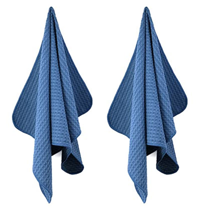POLYTE Ultra Premium Microfiber Kitchen Dish Hand Towel Waffle Weave, 8 Pack (16x28 in, Blue) - color: Blue, size: 16x28 in
