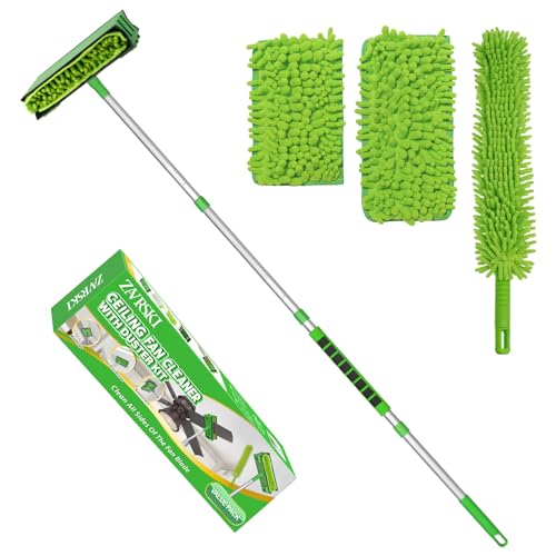 Ceiling Fan Cleaner Duster with 6 Ft/72'' Extension Pole High Ceiling Fan Blade Cleaning Tool Microfiber Duster Reusable Pads for Cleaning Ceiling Fan, Baseboard, Blind, Cobweb, Molding